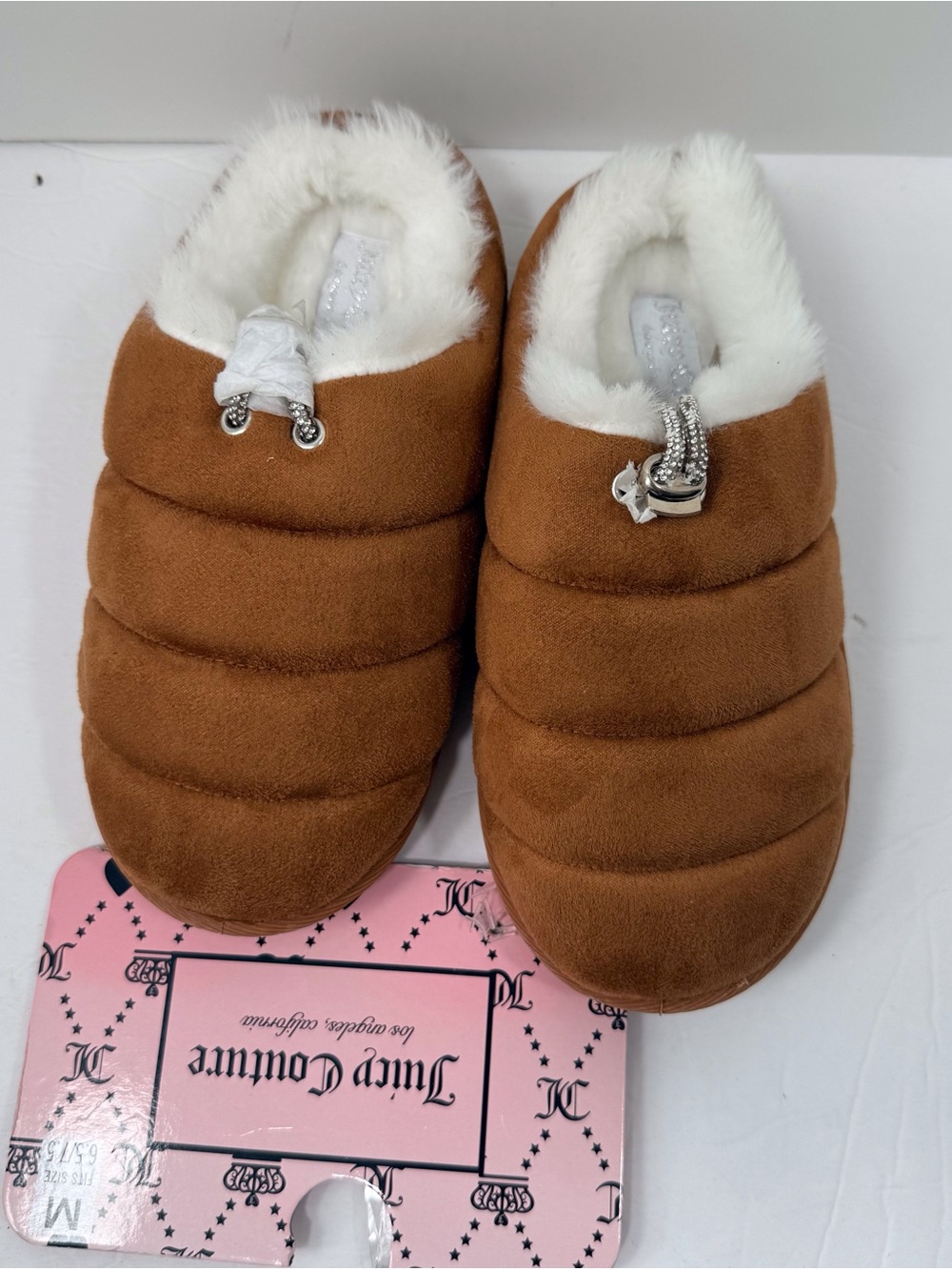 Juicy Couture Cozy Faux-Suede Brown Quilted Slip-On Slippers - Picture 2 of 9